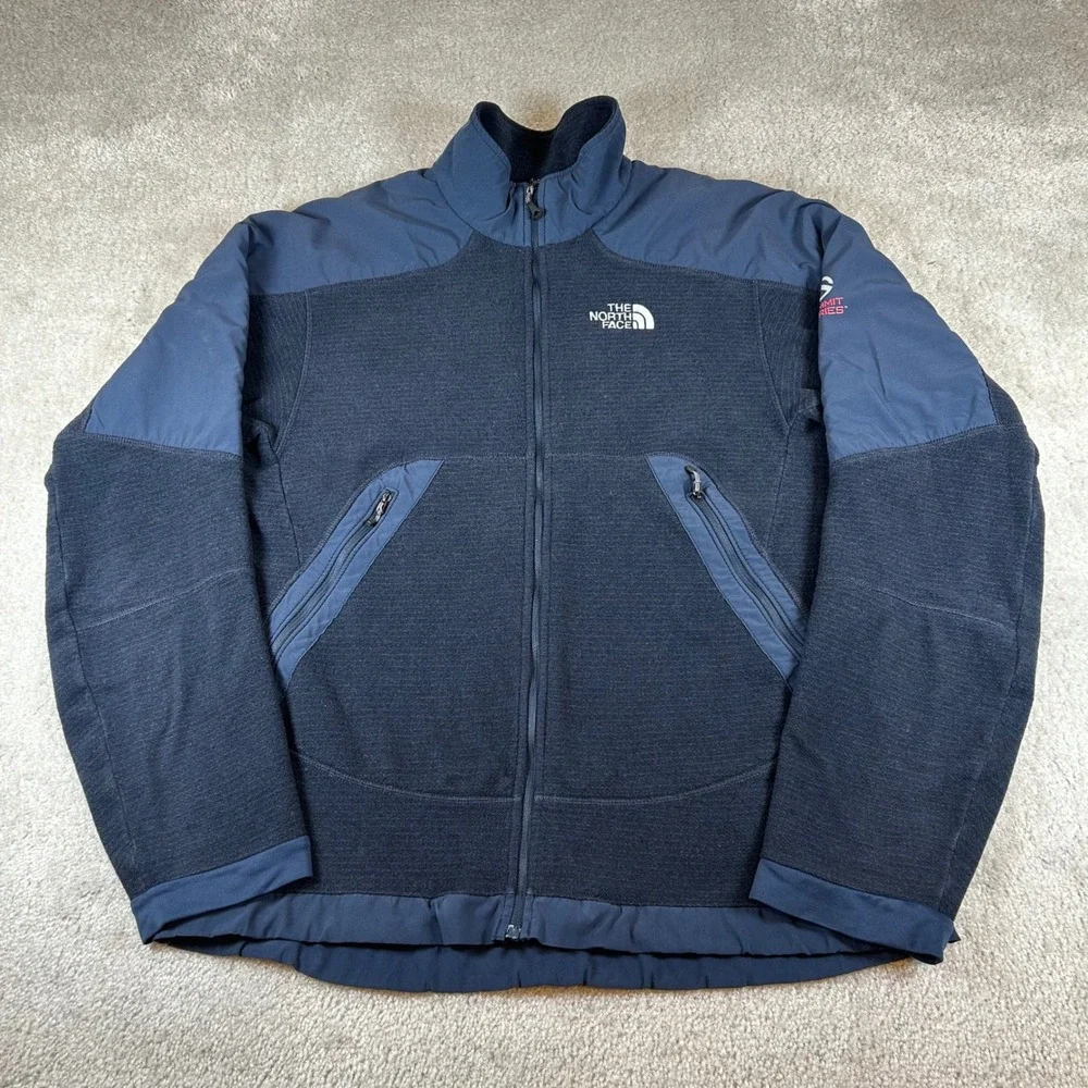 The North Face Summit Series Fleece Jacket Mens L Navy Blue Full Zip Softshell